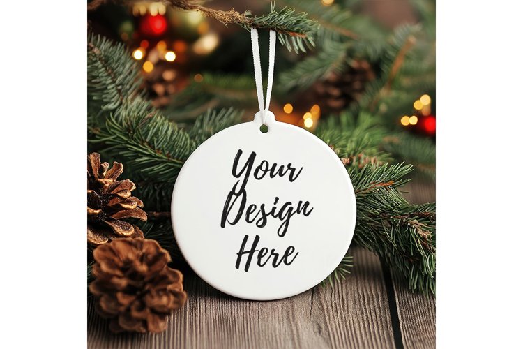 Christmas Ornament Mockup, Round White Ceramic Ornament_76