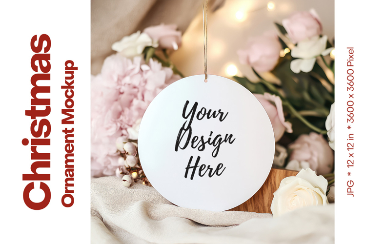 Christmas Ornament Mockup, Round White Ceramic Ornament_77