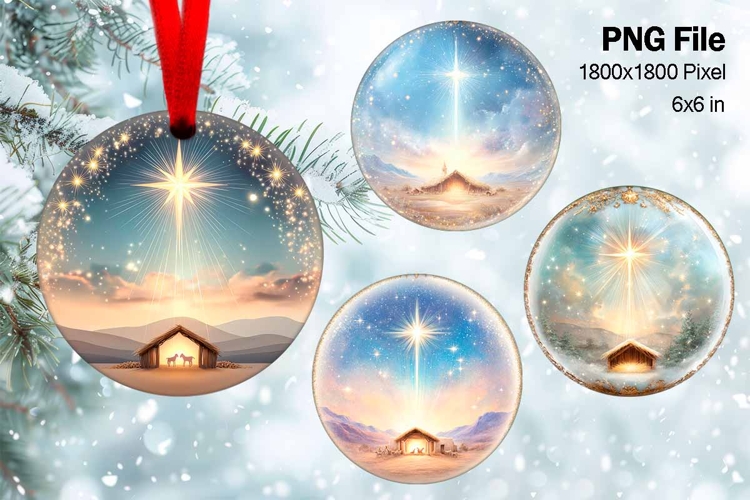 Nativity Scene Christmas Ornament Round Circle Jesus Baby_78