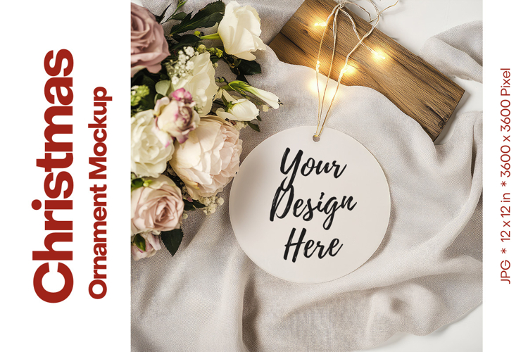 Christmas Ornament Mockup, Round White Ceramic Ornament_78