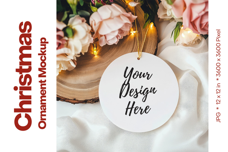 Christmas Ornament Mockup, Round White Ceramic Ornament_79