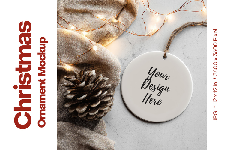 Christmas Ornament Mockup, Round White Ceramic Ornament_8