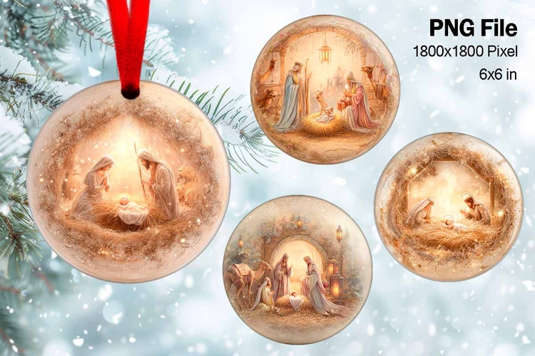 Nativity Scene Christmas Ornament Round Circle Jesus Baby_80