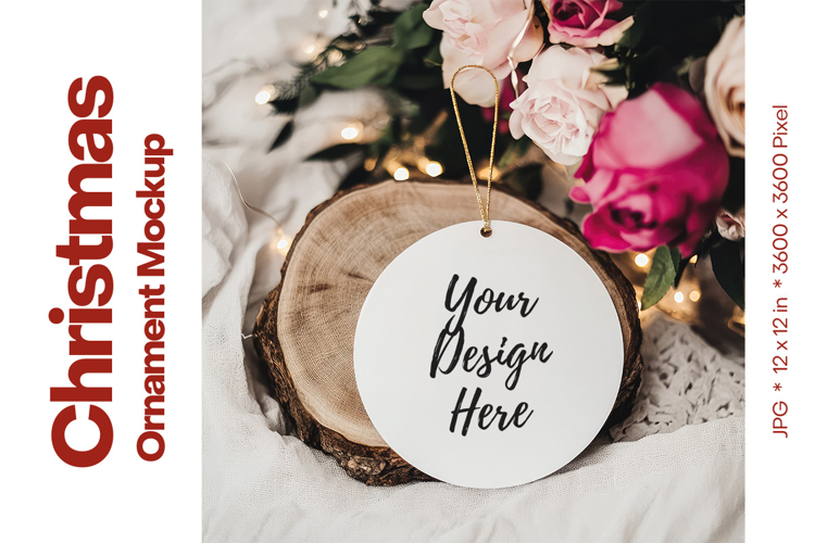 Christmas Ornament Mockup, Round White Ceramic Ornament_80