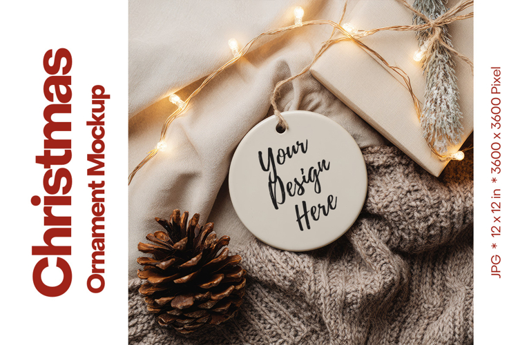 Christmas Ornament Mockup, Round White Ceramic Ornament_81