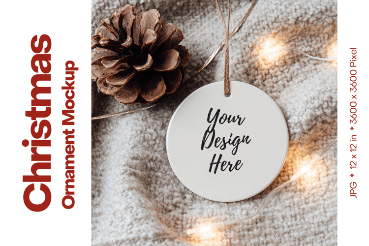 Christmas Ornament Mockup, Round White Ceramic Ornament_83
