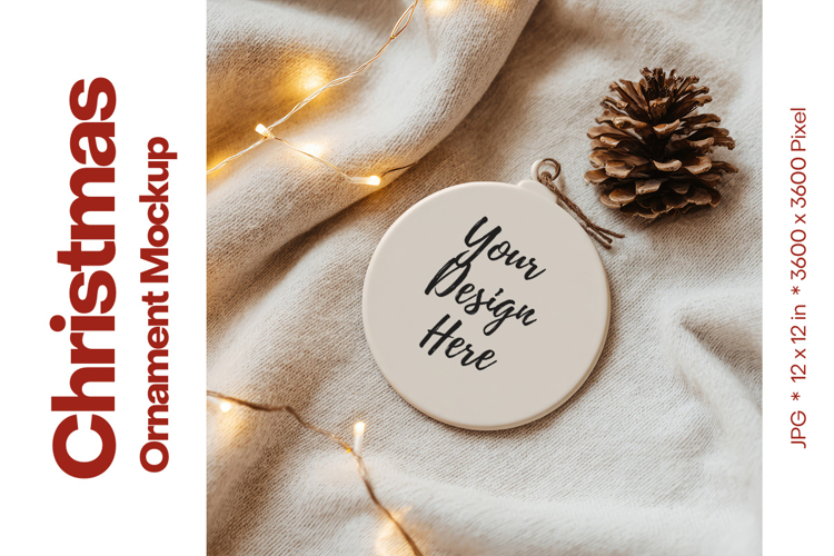 Christmas Ornament Mockup, Round White Ceramic Ornament_84