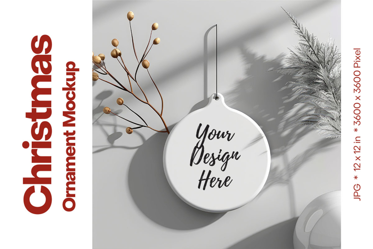 Christmas Ornament Mockup, Round White Ceramic Ornament_85