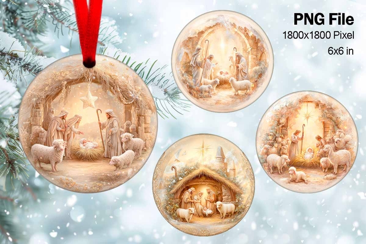 Nativity Scene Christmas Ornament Round Circle Jesus Baby_86