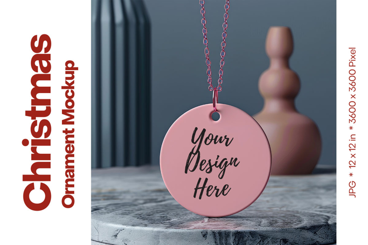 Christmas Ornament Mockup, Round White Ceramic Ornament_87