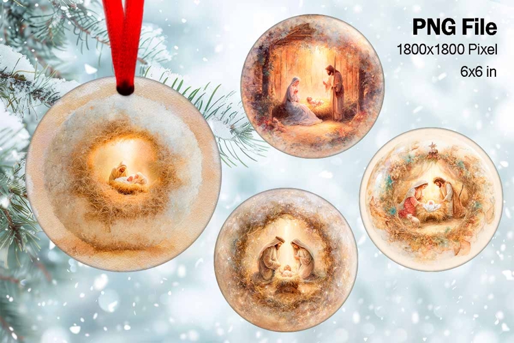 Nativity Scene Christmas Ornament Round Circle Jesus Baby_88
