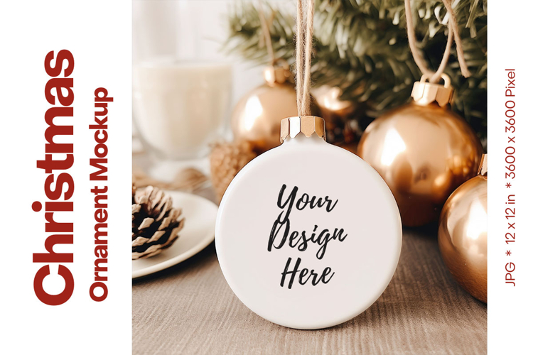 Christmas Ornament Mockup, Round White Ceramic Ornament_88