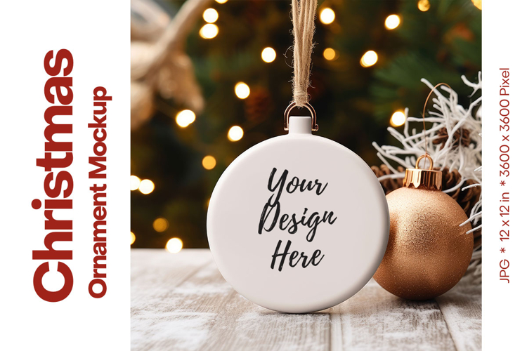 Christmas Ornament Mockup, Round White Ceramic Ornament_89