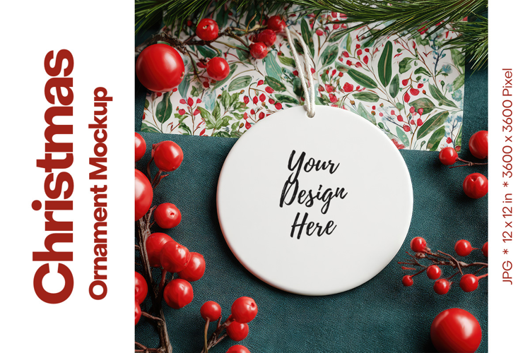 Christmas Ornament Mockup, Round White Ceramic Ornament_9