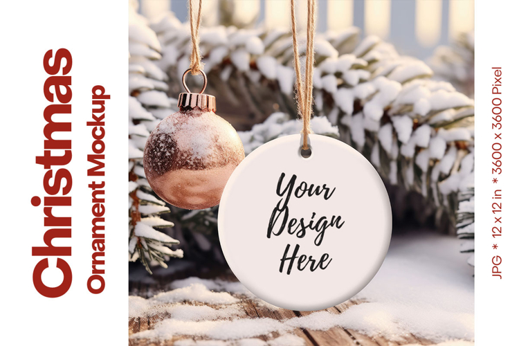 Christmas Ornament Mockup, Round White Ceramic Ornament_90