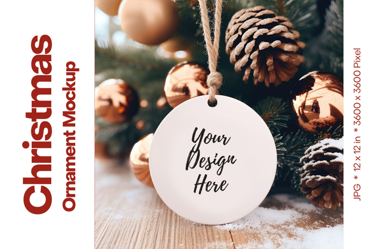 Christmas Ornament Mockup, Round White Ceramic Ornament_91