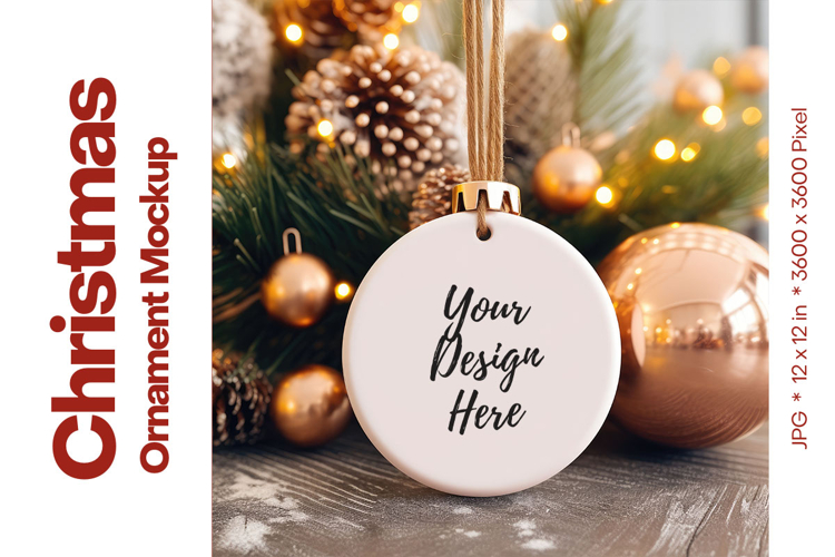 Christmas Ornament Mockup, Round White Ceramic Ornament_92