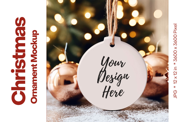 Christmas Ornament Mockup, Round White Ceramic Ornament_93