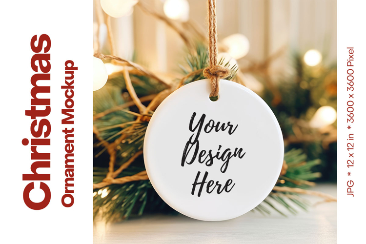 Christmas Ornament Mockup, Round White Ceramic Ornament_94