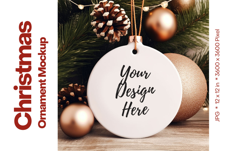 Christmas Ornament Mockup, Round White Ceramic Ornament_95