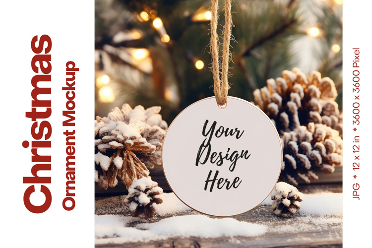 Christmas Ornament Mockup, Round White Ceramic Ornament_96