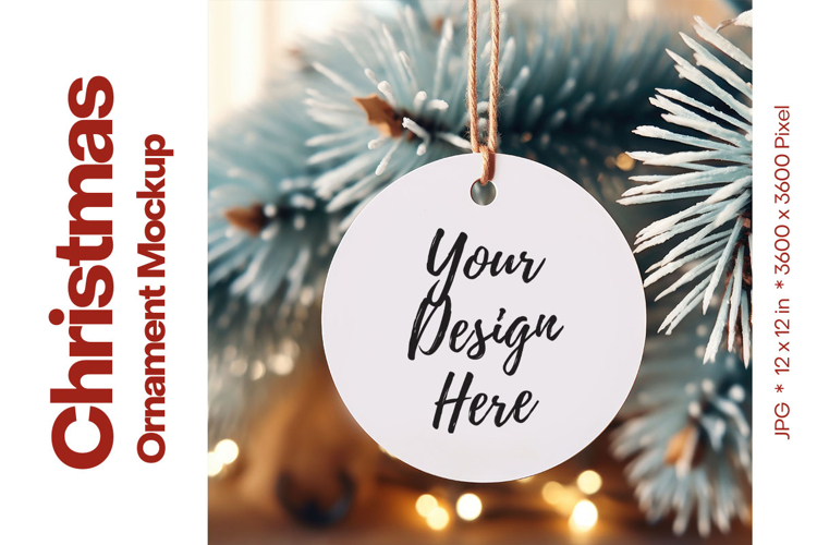 Christmas Ornament Mockup, Round White Ceramic Ornament_97