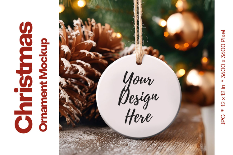 Christmas Ornament Mockup, Round White Ceramic Ornament_98