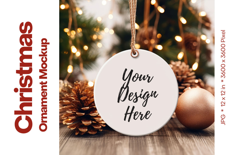 Christmas Ornament Mockup, Round White Ceramic Ornament_99