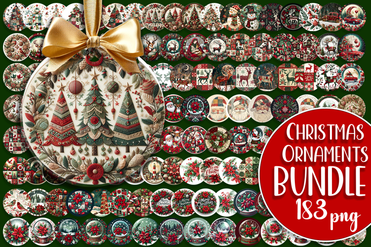 Mega Christmas patchwork Sublimation ornament PNG Bundle