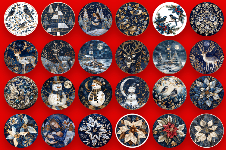 Mega Christmas patchwork Sublimation ornament PNG Bundle