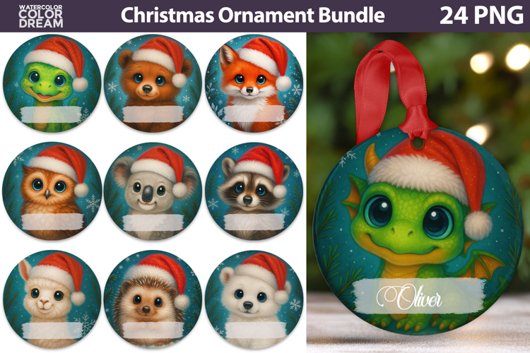 Cute Animals Christmas Ornament Bundle | Add Name
