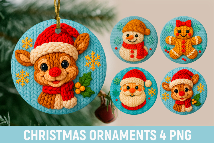 knitted christmas ornament png, crochet style ornament