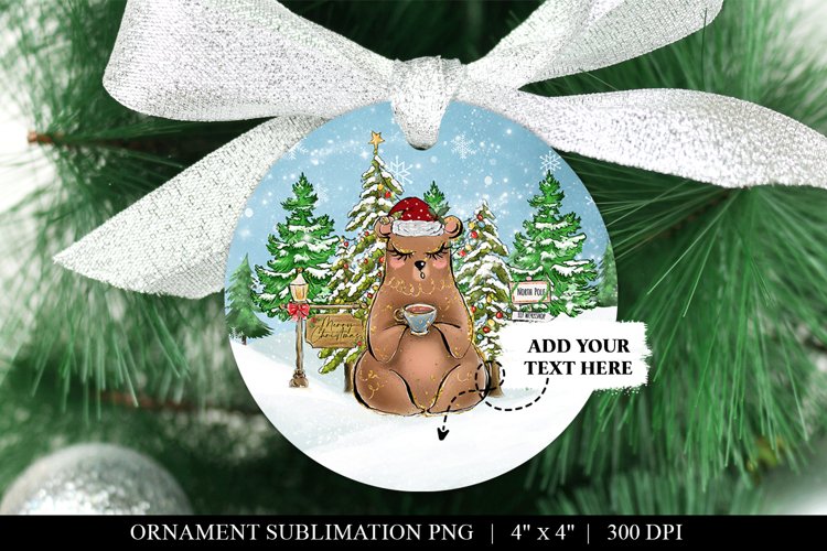 Woodland Bear Round Christmas Ornament Sublimation PNG