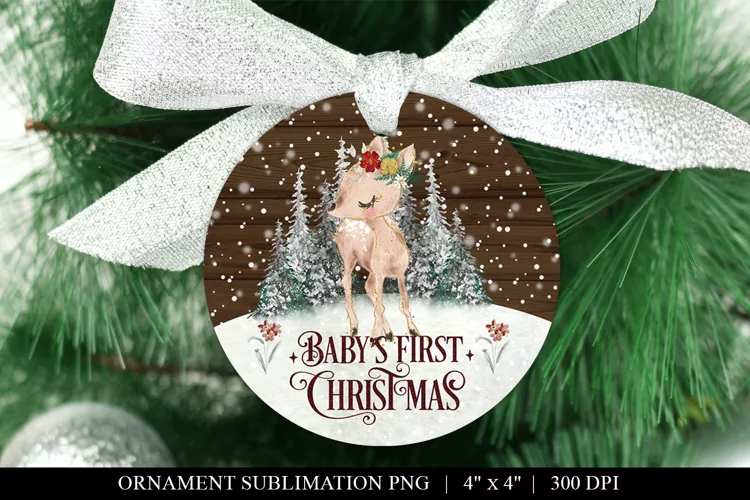 Pretty Woodland Deer Baby's 1st Christmas Round Sublimation