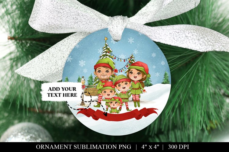 Family of 5 Round Ornament Sublimation