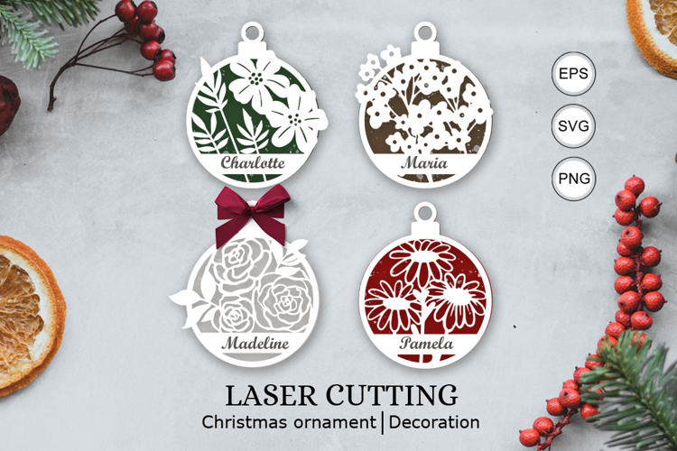 Flowers christmas personalized ornaments SVG/ laser cutting