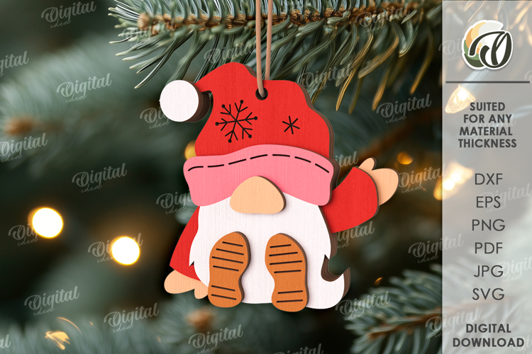Christmas Ornament Laser Cut. Christmas gnome SVG