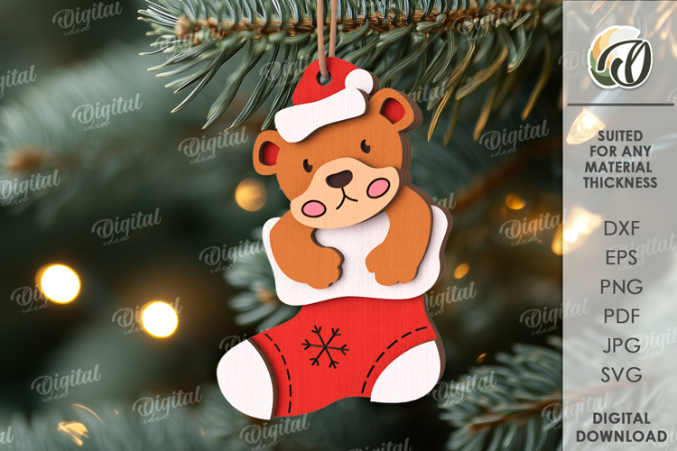 Christmas Ornament Laser Cut. Bear SVG