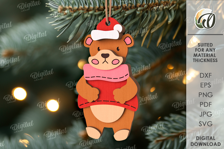 Christmas Ornament Laser Cut. Bear SVG