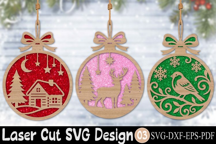 Christmas Ornament Laser Cut, Christmas Deer Bird SVG example image 1