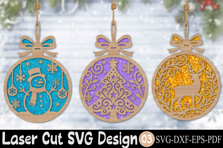 Christmas Ornament Laser Cut, Christmas Snowman, Tree SVG example image 1