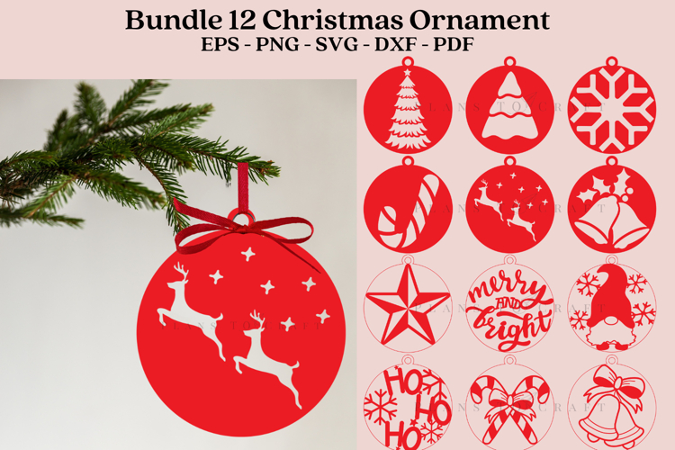 Bundle 12 Snowflake Christmas Ornament Laser Cut Files SVG