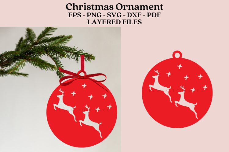 Reindeer Christmas Ornament Laser Cut File SVG PNG DXF EPS