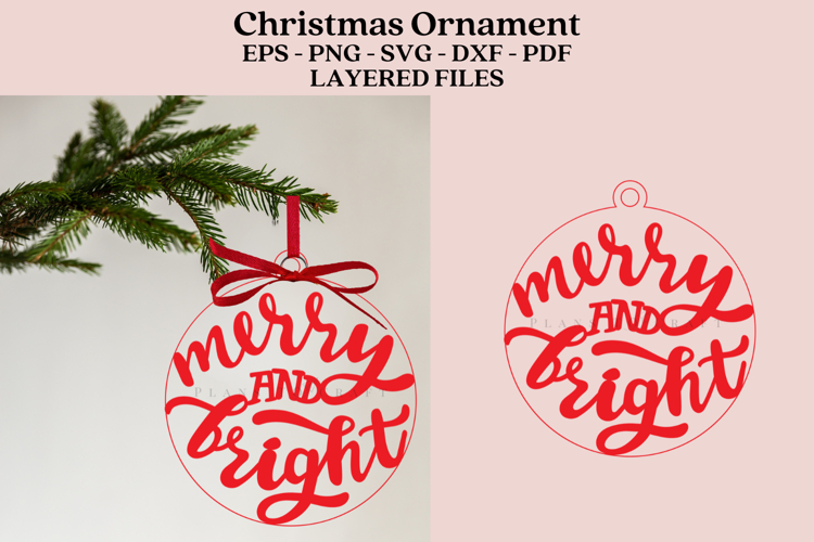 Merry Christmas Ornament Laser Cut File SVG PNG DXF EPS PDF