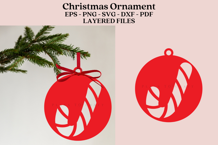Candy Cane Christmas Ornament Laser Cut File SVG PNG DXF EPS