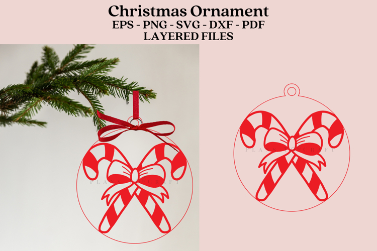 Candy Cane Christmas Ornament Laser Cut File SVG PNG DXF EPS