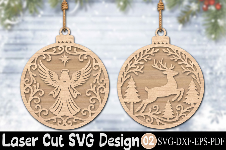 Christmas Ornament Laser Cut SVG, Christmas Angel & Reindeer example image 1