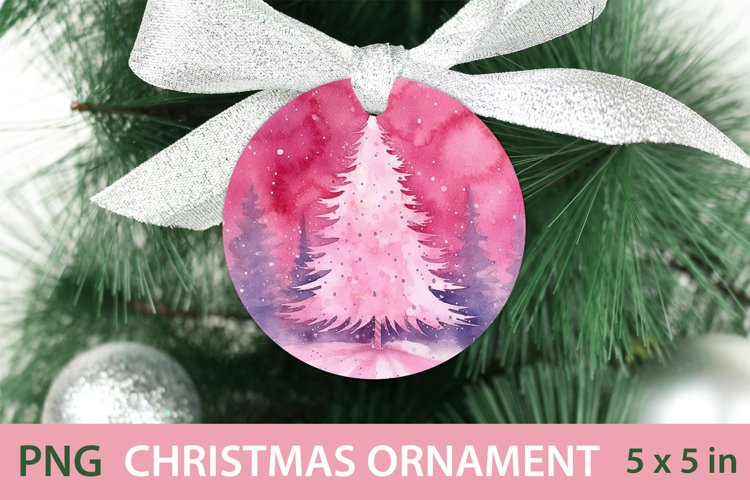 Round Christmas Ornament PNG | Christmas Forest PNG | Pink