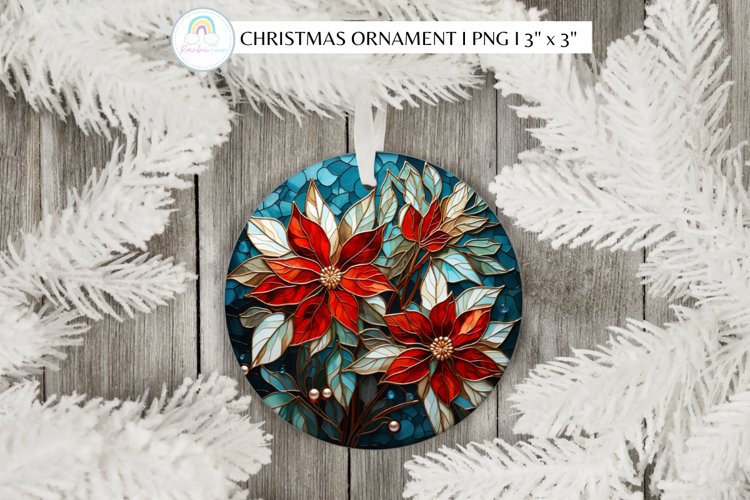 Stained Glass Chrsitmas Flower Ornament Sublimation example image 1