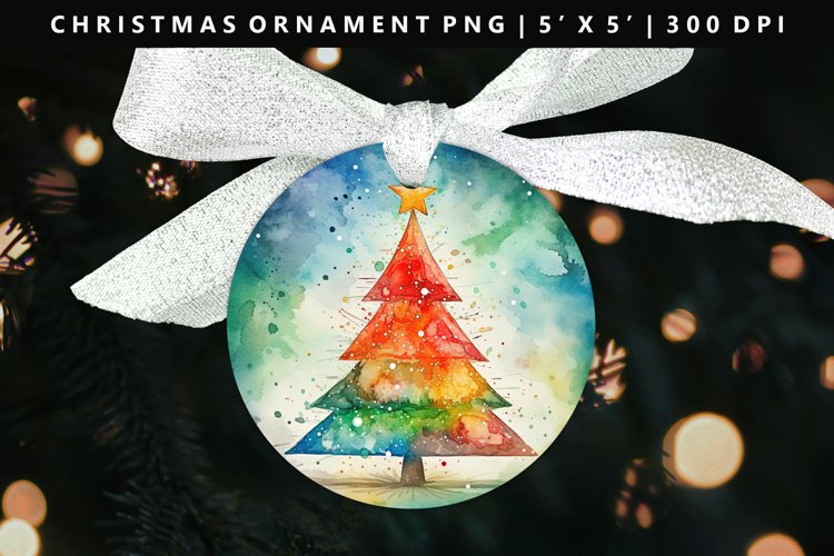 Watercolor Round Christmas Ornament Sublimation PNG